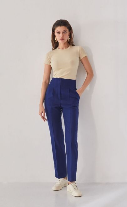 Брюки прямые без пояса женские синий (13007-3) фото