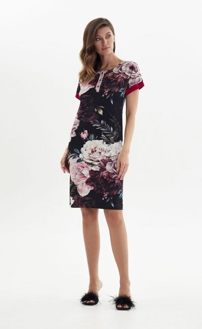 Туника домашняя из вискозы бордовые пионы (52044) фото