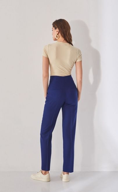 Брюки прямые без пояса женские синий (13007-3) фото
