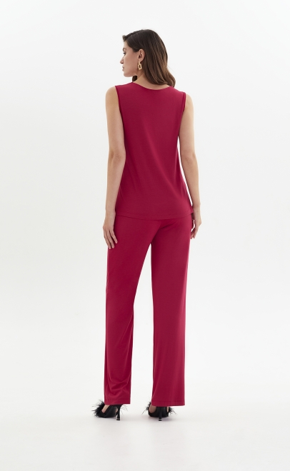 Пижама с брюками из вискозы с кружевом вишневый (52046-2) фото