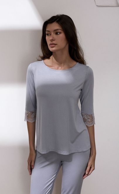 Пижама с брюками из вискозы с кружевом светло-серый (52127-1) фото