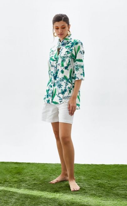 Рубашка летняя женская бело-зелёный (55420) фото