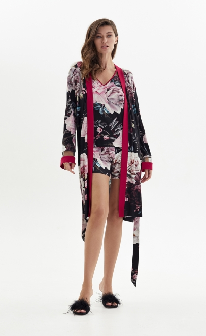 Пижама с шортами из вискозы бордовые пионы (52042) фото