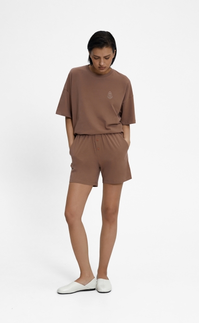 Пижама с шортами женская кофе (55512-2) фото
