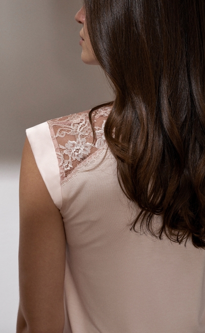 Пижама с брюками из вискозы с кружевом пудренный (51778-1) фото