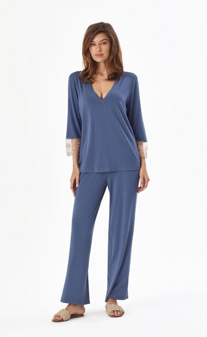 Пижама женская с брюками кобальтовый синий (52052) фото