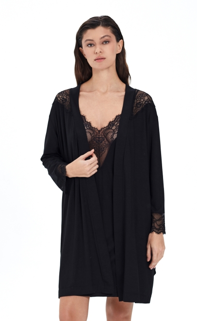 Сорочка из вискозы с кружевом чёрный (51558-2) фото