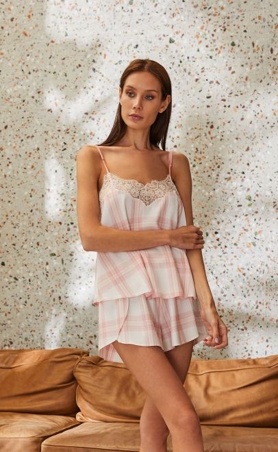 Топ пижамный с кружевом розовый (56407) фото