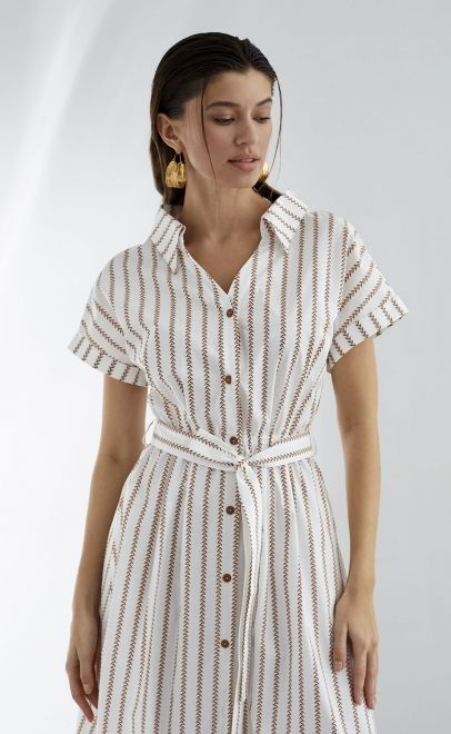 Платье летнее женское белый/коричневый (55419-1) фото