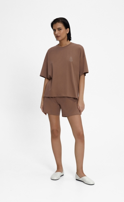 Пижама с шортами женская кофе (55512-2) фото