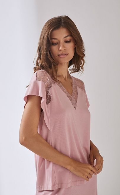 Топ пижамный с кружевом розовый (51967-3) фото