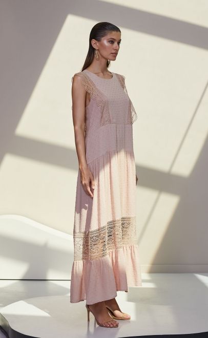 Платье летнее женское с кружевом бежевый (61707-2) фото