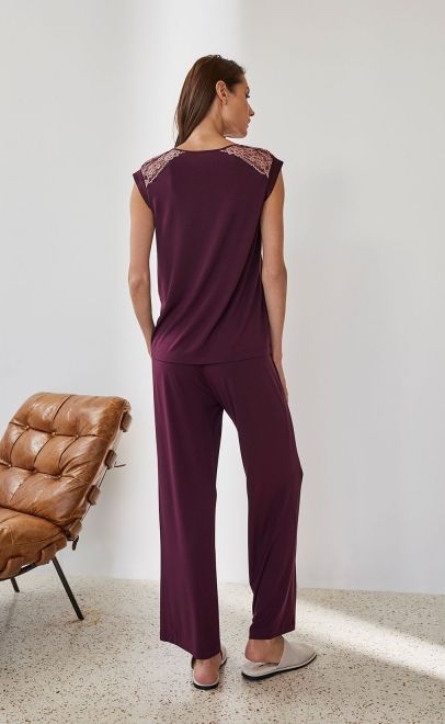 Топ пижамный с кружевом сливовый (51944-1) фото