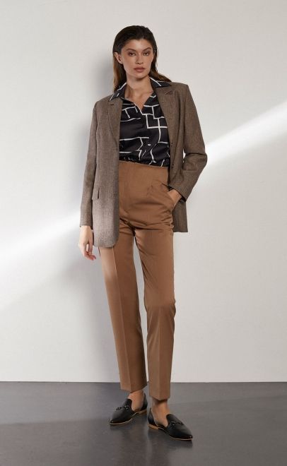 Брюки прямые без пояса женские бежевый (13008) фото