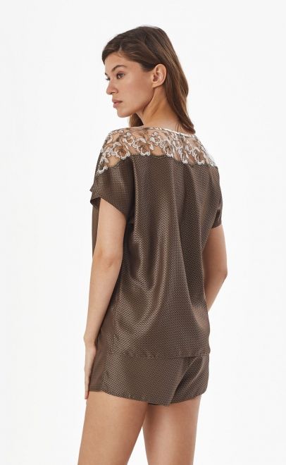 Пижама с шортами жаккард коричневый (60562) фото