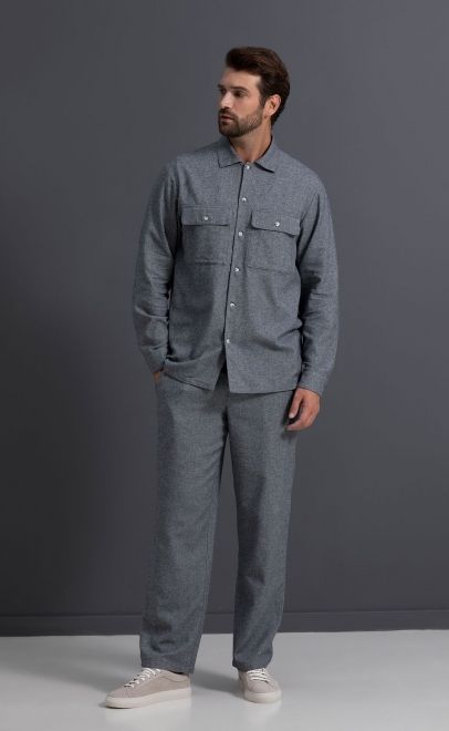 Рубашка домашняя мужская серый меланж (55391-1) фото