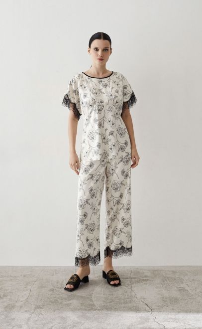 Пижама с брюками женская чёрные цветы (60570-5) фото