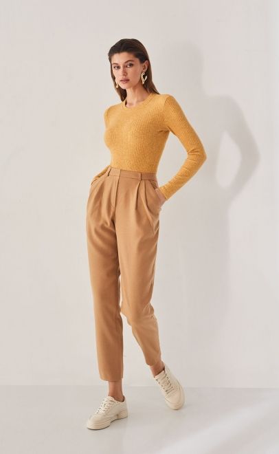 Брюки-бананы женские бежевый (13003-1) фото