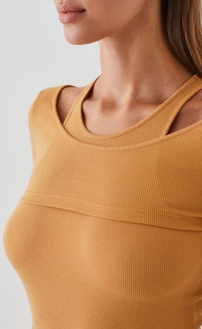 Топ женский&nbsp;&nbsp;из хлопка бледно-золотой (61877-2) фото