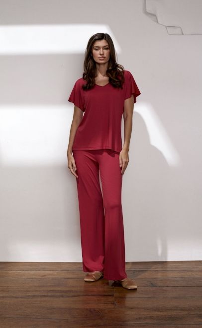 Пижама с брюками женская вишневый (62123-2) фото
