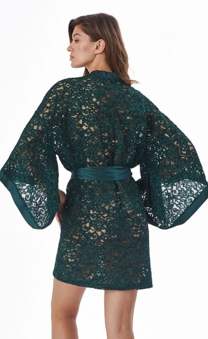 Кружевное кимоно т.зелёный (54089-3) фото