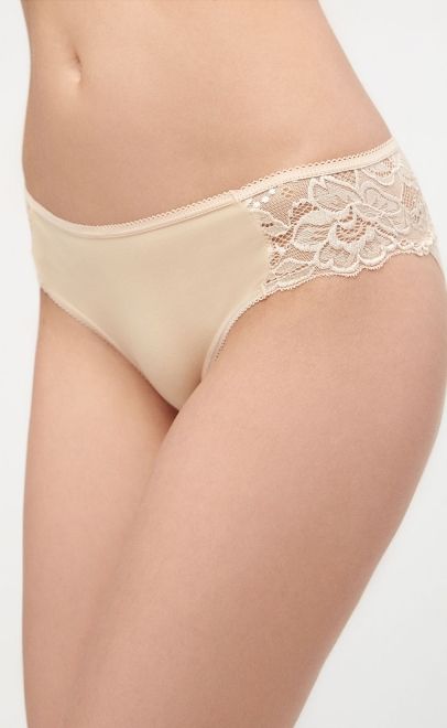 Трусики слип из вискозы с кружевом бежевый (M-001-18) фото