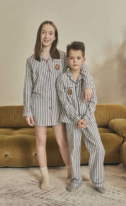 Пижама для мальчика с брюками из хлопка сине-белый (55374+55375) фото