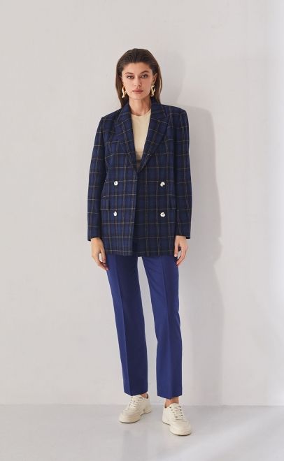 Брюки прямые без пояса женские синий (13007-3) фото