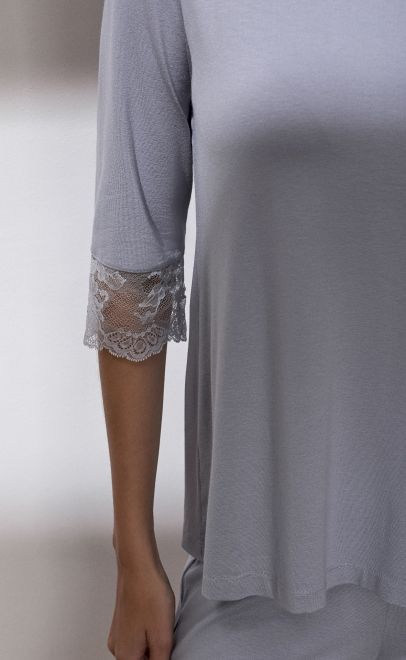Пижама с брюками из вискозы с кружевом светло-серый (52127-1) фото