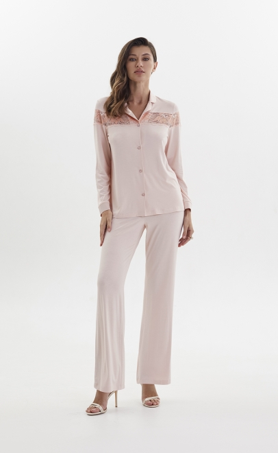 Пижама с брюками из вискозы пудренный (52019-4) фото