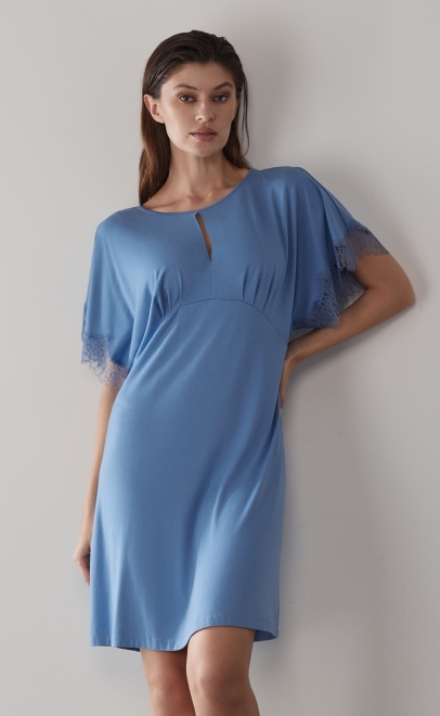 Сорочка женская из вискозы с кружевом небесно-голубой (52030-1) фото