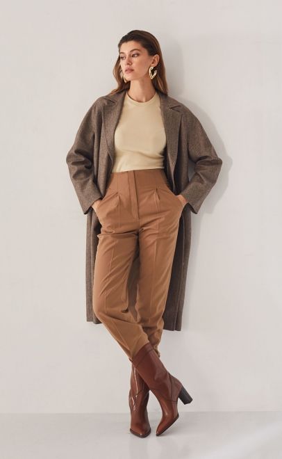 Брюки прямые без пояса женские бежевый (13008) фото