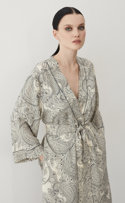 Халат домашний женский из вискозы бежево-синий (56444) фото