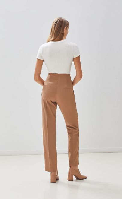 Брюки прямые без пояса женские бежевый (13008) фото