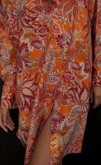 Рубашка-туника женская цветы на оранжевом (55458-1) фото