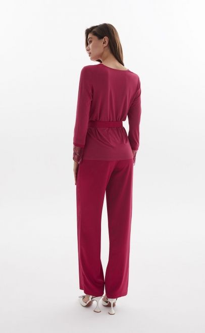 Пижама с брюками из вискозы с кружевом вишневый (52028-2) фото