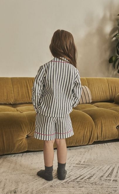 Пижама для девочки с шортами из хлопка сине-белый (55361+55363) фото