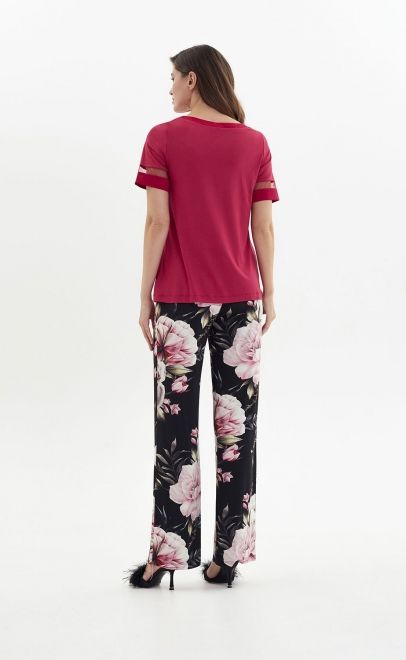 Пижама с брюками из вискозы бордовые пионы (52040) фото