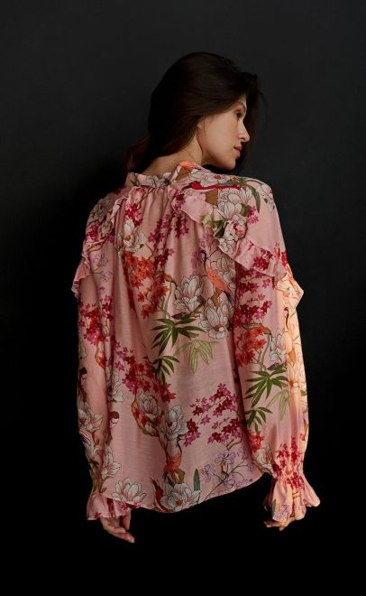 Рубашка летняя женская цветочный принт на розовом (62075) фото