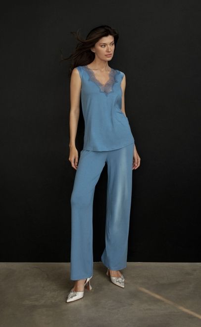 Пижама с брюками женская небесно-голубой (52106) фото