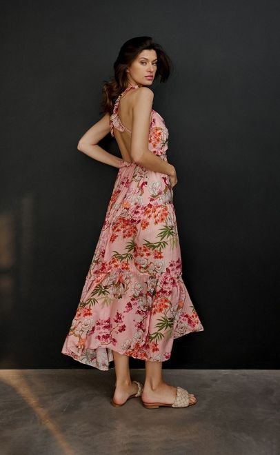 Платье летнее женское цветочный принт на розовом (62073) фото
